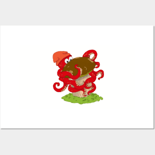 Octopus with a large mushroom Posters and Art